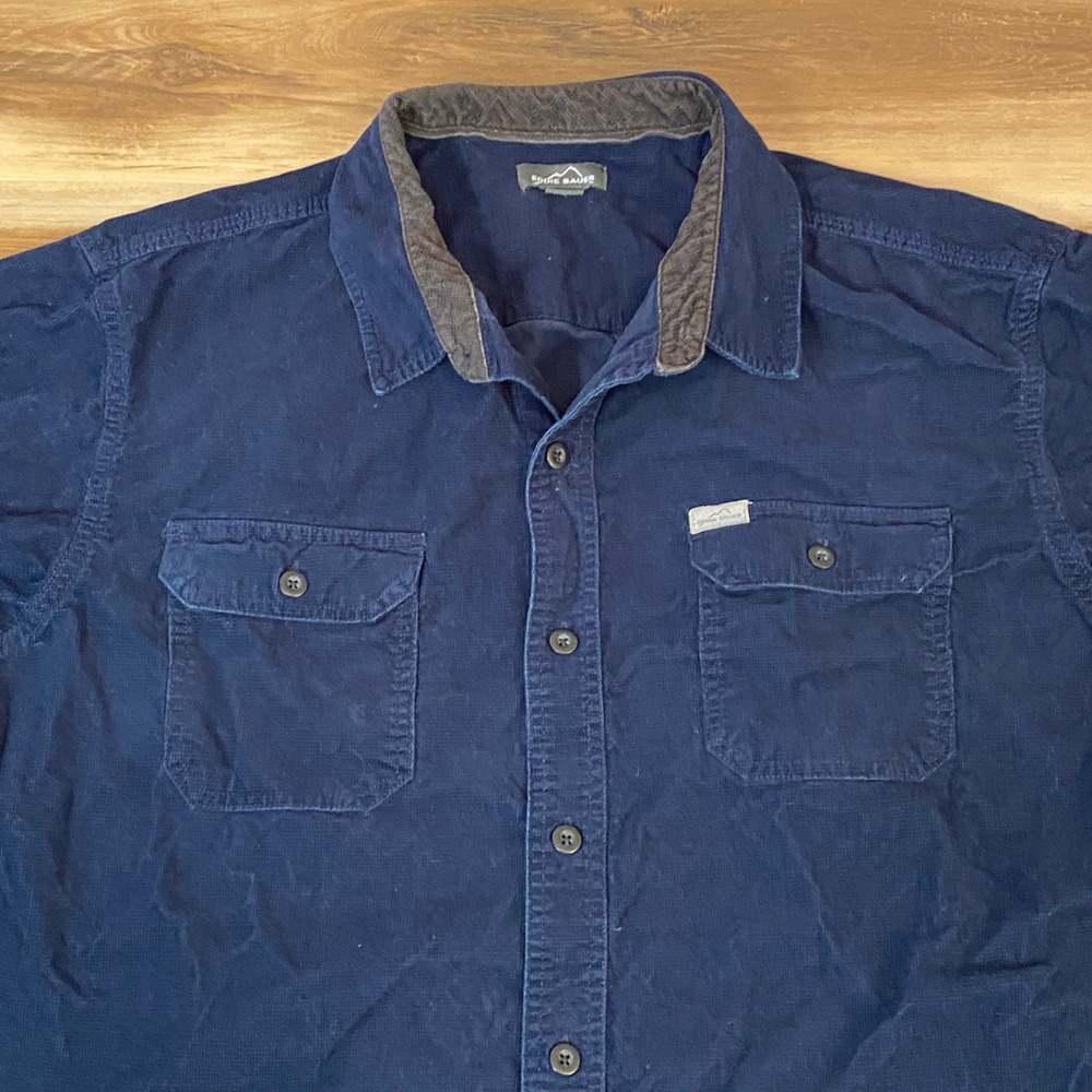 Eddie Bauer XXL Mens Corduroy Shirt Long Sleeve Button Front Blue Workwear